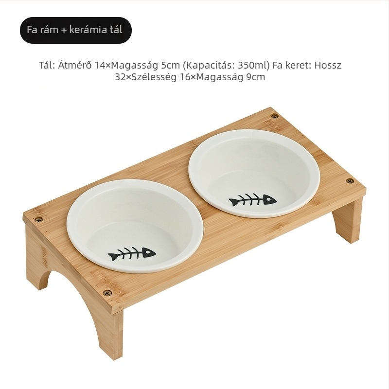 Macska etető tál fa kerettel – Heng xiang, eredet Chaozhou, kisállat etető eszköz