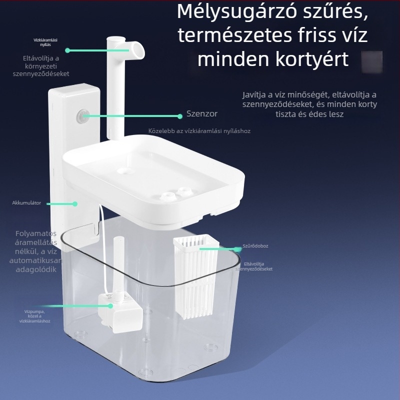 Macska víz adagoló automatikus körforgású áramolással, műanyag, Flower Season márka