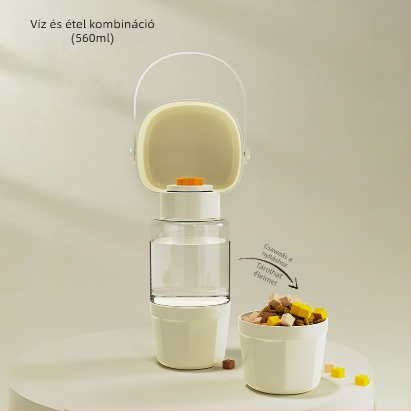 Hordozható kültéri kutyás ivópalack beépített pohárral és kettős funkciójú víz- és táplálékrekesszel (PP+PC; 50 db; Kisállat etetőeszközök)