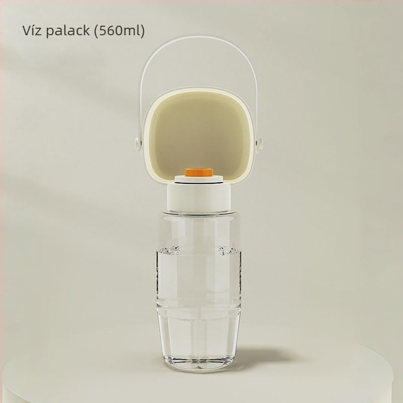 Hordozható kültéri kutyás ivópalack beépített pohárral és kettős funkciójú víz- és táplálékrekesszel (PP+PC; 50 db; Kisállat etetőeszközök)