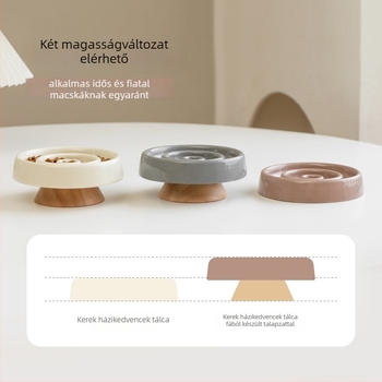 Macska lassú etető tál nyaki támasztékkal és anti-fulladással, fából készült, Xingmi Ceramic