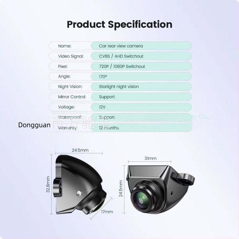 Koreai stílusú autó hátsó kamera, 360° HD széles látószög, éjjellátás, 1080p fisheye, plug-in
