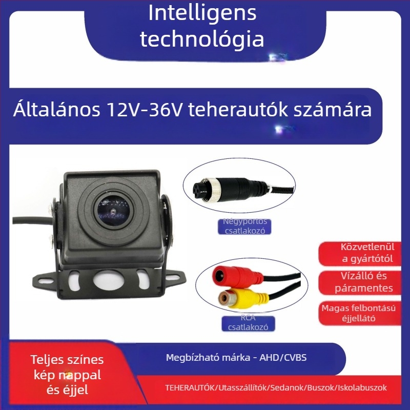 Járműre szerelt tolató kamera, modell Zl-01, 12–36V, 1080P/720P, AHD/CCD, 90–120° látószög
