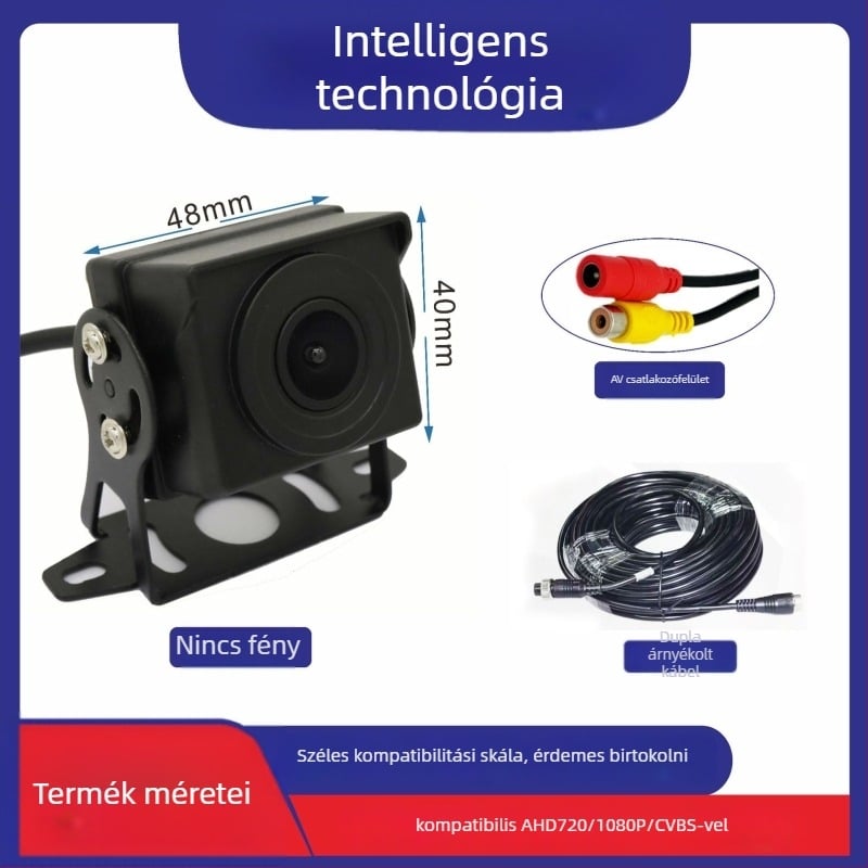 Járműre szerelt tolató kamera, modell Zl-01, 12–36V, 1080P/720P, AHD/CCD, 90–120° látószög