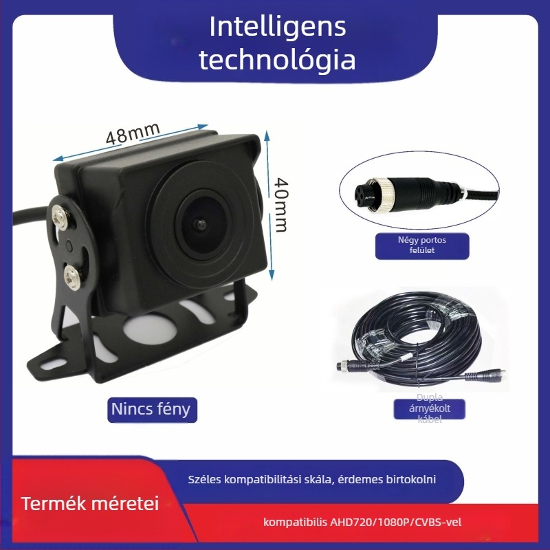 Járműre szerelt tolató kamera, modell Zl-01, 12–36V, 1080P/720P, AHD/CCD, 90–120° látószög