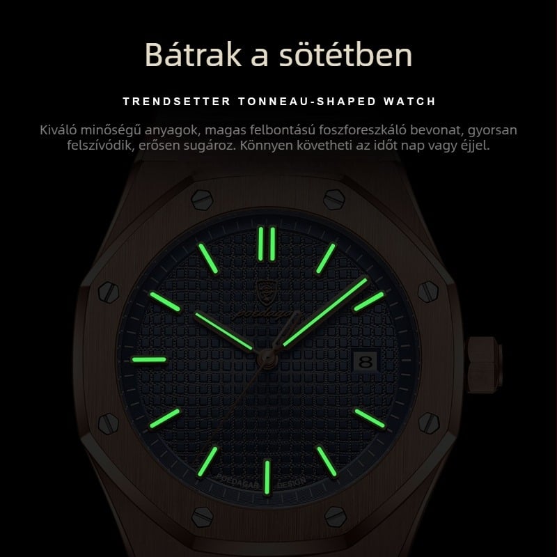 Férfi karóra • PE90 kvarc mozgás • 30 m vízállóság • Világító számlap • Naptár • Rozsdamentes acél szíj