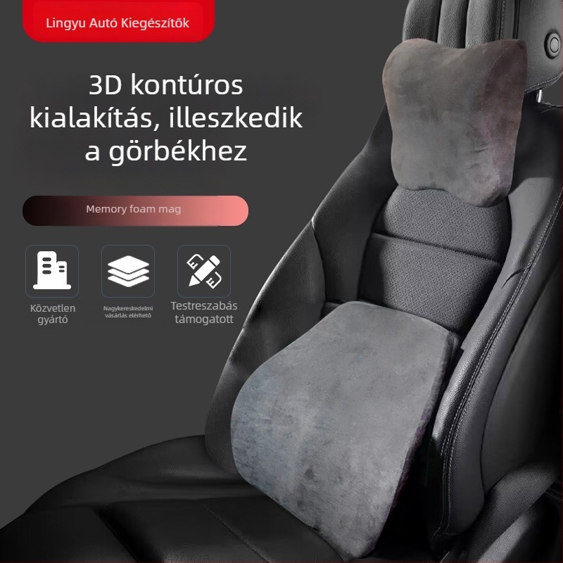Memóriahabos autófejtámla nyakpárna, vezetői deréktámasz, minden évszakra alkalmas, univerzális