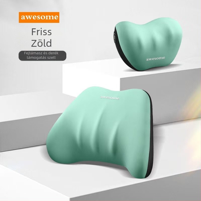 Autófejtámasz és deréktámasz párna – memóriahab, tej selyem anyag, általános használat