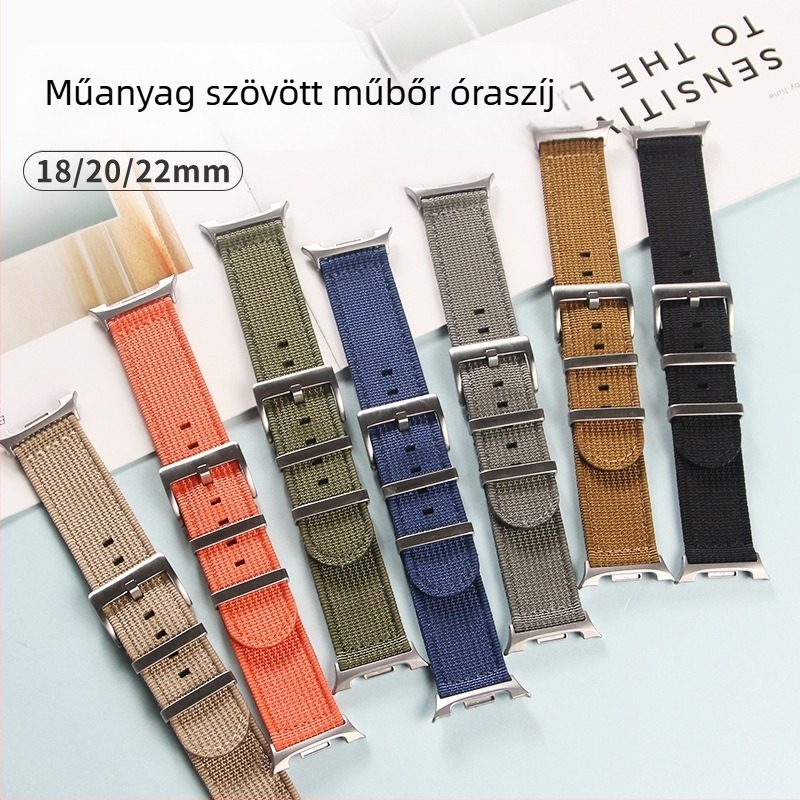 Nylon fonott szíj Samsung Watch8-hoz, hétköznapi divat stílus, tűcsattal
