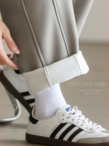 Férfiak számára masszív 3D-kialakítású meleg casual nadrág, laza egyenes szabás, széles szár, fleece bélés, 2026 tavasz