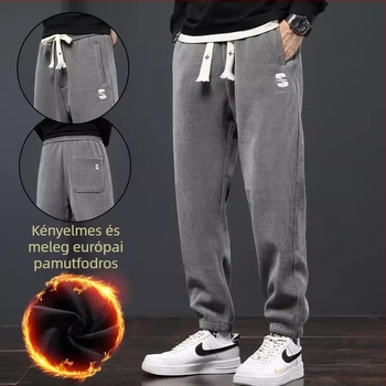 Casual sportnadrág — koreai stílus, laza szabás, középmagas derekú, corduroy, vastag anyag