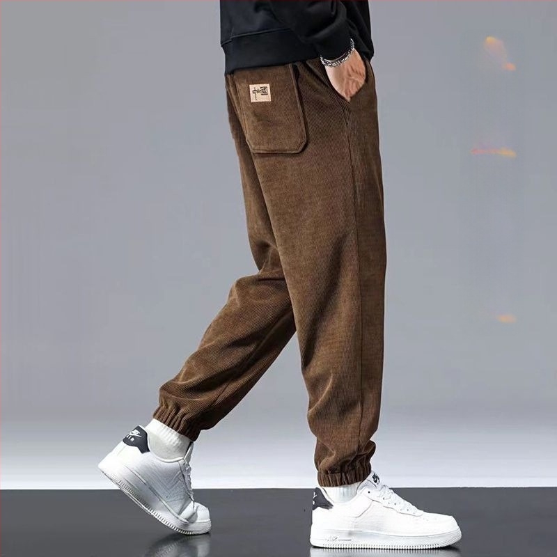 Férfiaknak készült vastag fleece-lágyított velúr Cupro rostból készült egyenes szabású nadrág, 9/10 hossz, mikroelasztikus