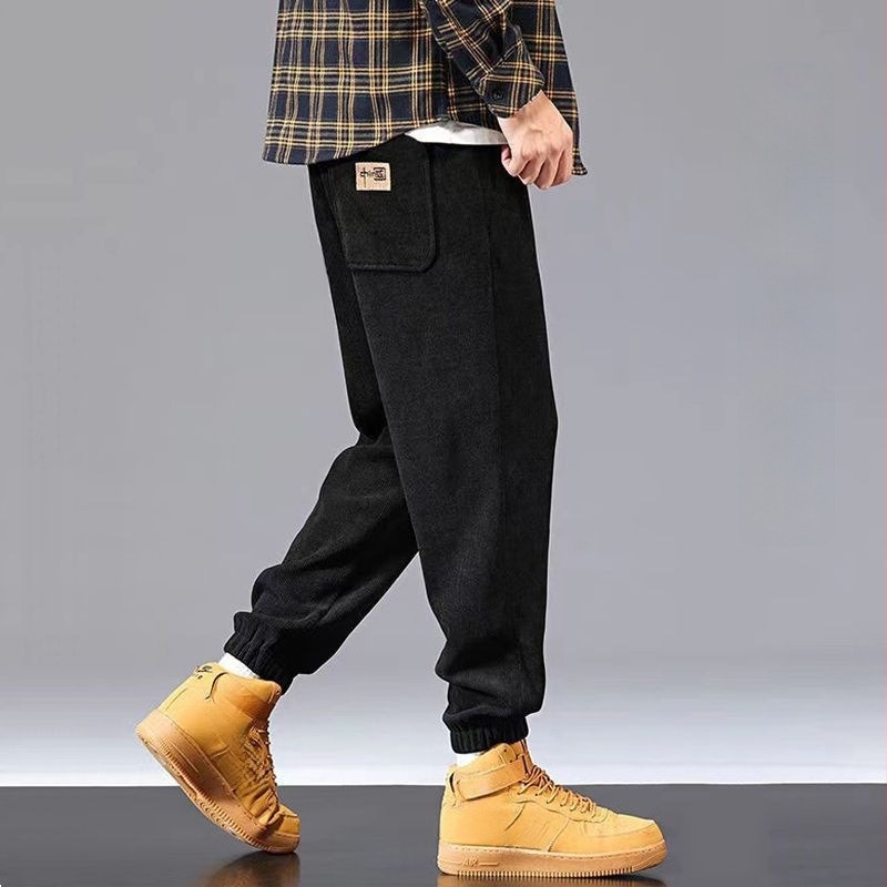 Férfiaknak készült vastag fleece-lágyított velúr Cupro rostból készült egyenes szabású nadrág, 9/10 hossz, mikroelasztikus