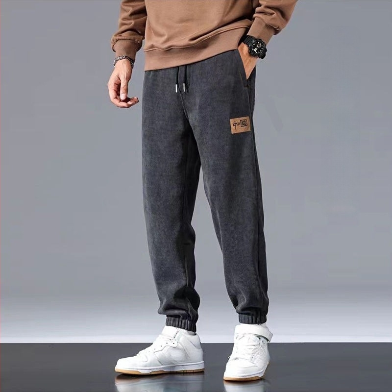 Férfiaknak készült vastag fleece-lágyított velúr Cupro rostból készült egyenes szabású nadrág, 9/10 hossz, mikroelasztikus