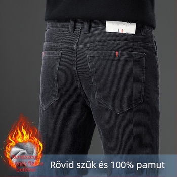 Corduroy férfi nadrág fleece-béléssel, csíkos mintázat, egyenes szabású, középmagas derekú, pamut anyag, modell MZL6009, őszi 2025