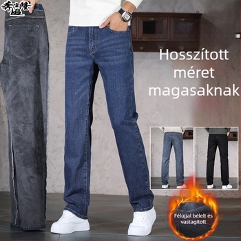 Férfi denim farmernadrág – fleece bélés, középmagas derék, egyenes szabás, mikroelasztikusság, őszi 2025