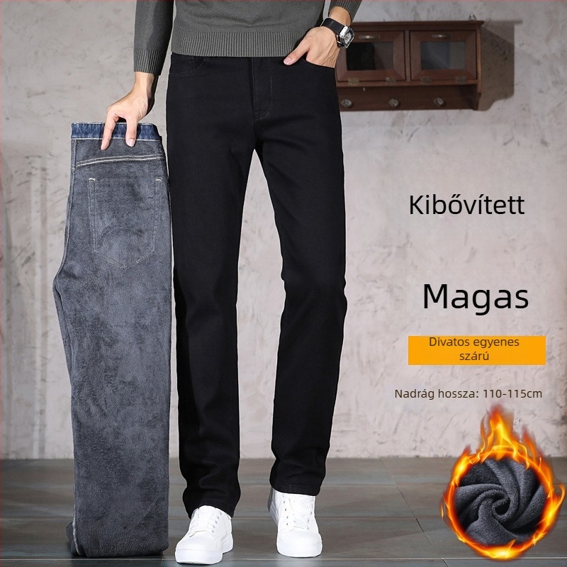 Férfi denim farmernadrág – fleece bélés, középmagas derék, egyenes szabás, mikroelasztikusság, őszi 2025
