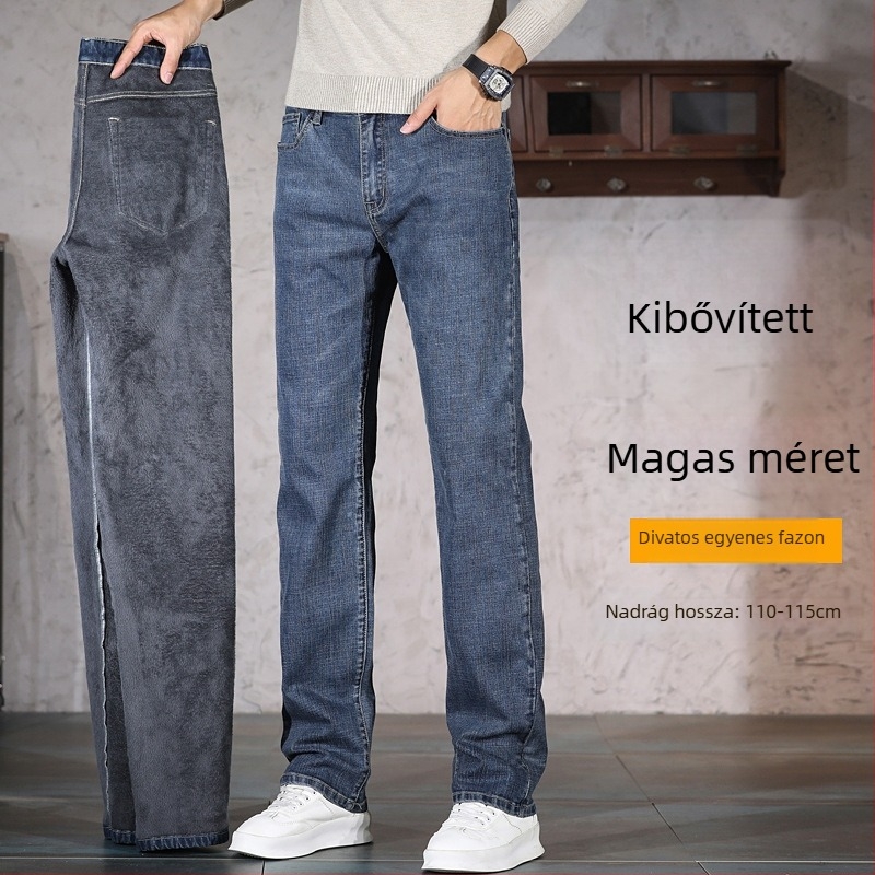 Férfi denim farmernadrág – fleece bélés, középmagas derék, egyenes szabás, mikroelasztikusság, őszi 2025