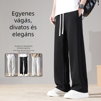 Uniszex pamut sportnadrág fleece béléses, középmagas derekú, laza egyenes szabás