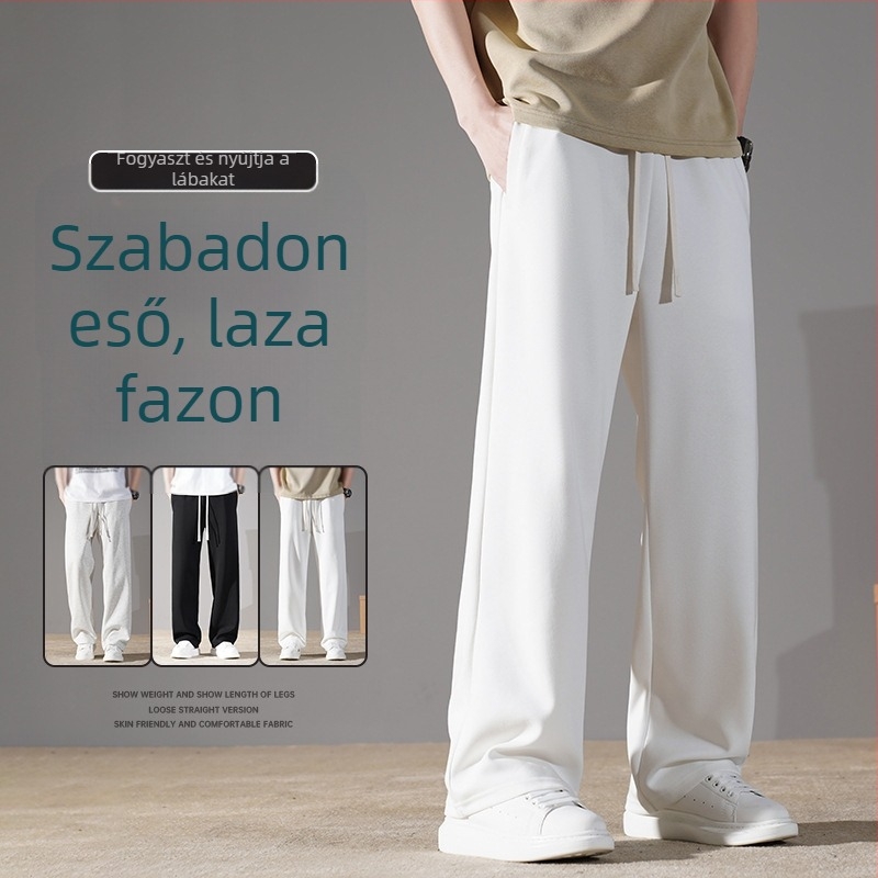 Uniszex pamut sportnadrág fleece béléses, középmagas derekú, laza egyenes szabás