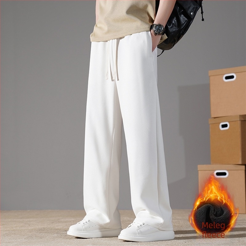 Uniszex pamut sportnadrág fleece béléses, középmagas derekú, laza egyenes szabás