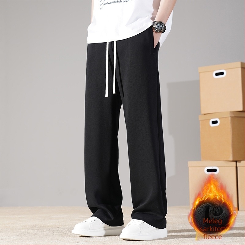 Uniszex pamut sportnadrág fleece béléses, középmagas derekú, laza egyenes szabás