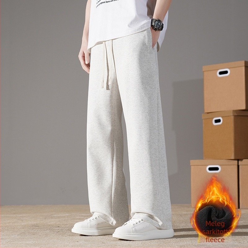 Uniszex pamut sportnadrág fleece béléses, középmagas derekú, laza egyenes szabás