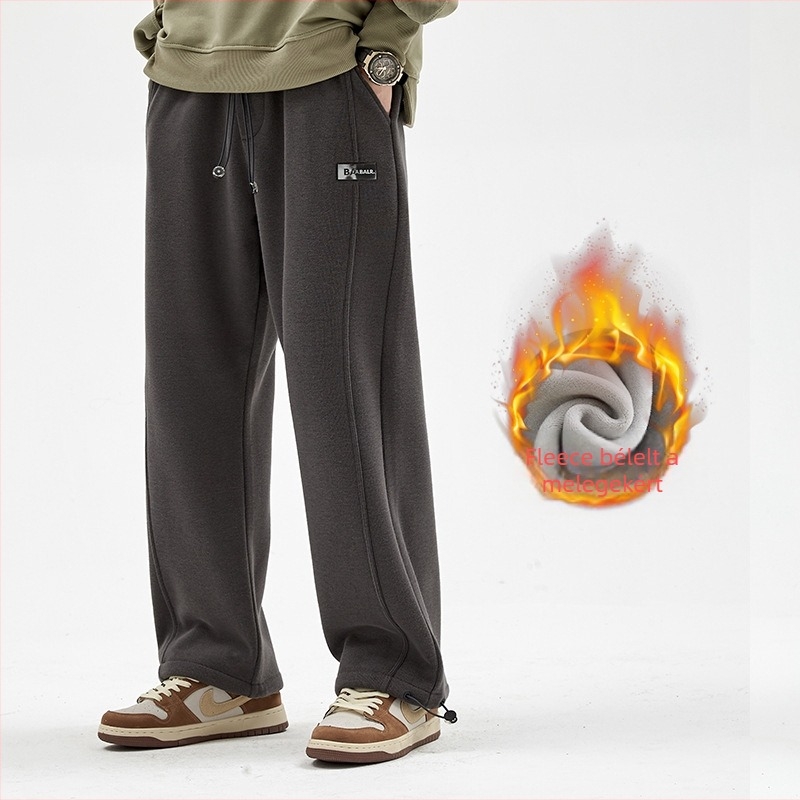 Férfi sportnadrág, laza szabás, belső fleece, középtáji derék, kötős zárás, egyenes szár