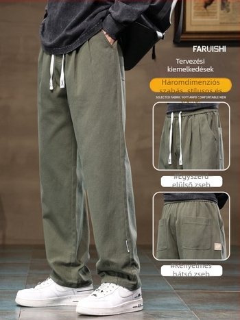 Férfi cargo nadrágok, laza egyenes szabás, 100% pamut, fleece-béléses vastagított téli változat, középmagas derekú, kötőzár