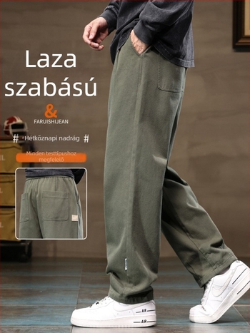 Férfi cargo nadrágok, laza egyenes szabás, 100% pamut, fleece-béléses vastagított téli változat, középmagas derekú, kötőzár