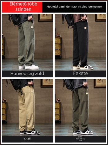 Férfi cargo nadrágok, laza egyenes szabás, 100% pamut, fleece-béléses vastagított téli változat, középmagas derekú, kötőzár