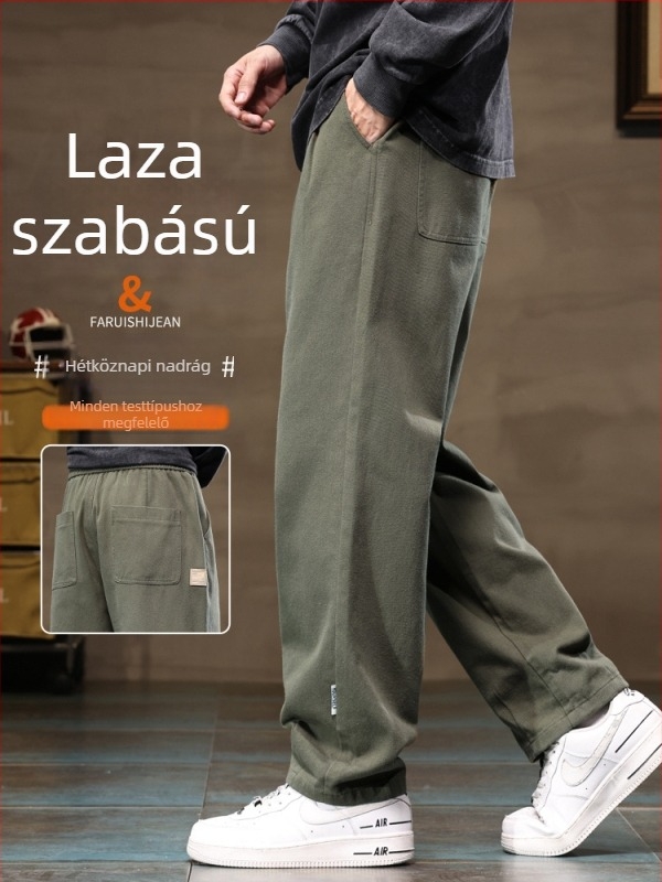 Férfi cargo nadrágok, laza egyenes szabás, 100% pamut, fleece-béléses vastagított téli változat, középmagas derekú, kötőzár