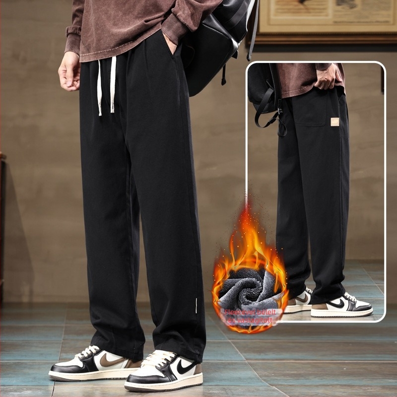 Férfi cargo nadrágok, laza egyenes szabás, 100% pamut, fleece-béléses vastagított téli változat, középmagas derekú, kötőzár