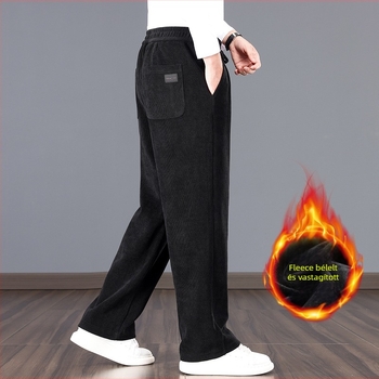 Férfi széles lábú nadrág ősz-télre, chenille anyag, övvel, Hongkong-stílus