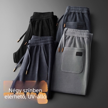 Férfi széles lábú nadrág ősz-télre, chenille anyag, övvel, Hongkong-stílus