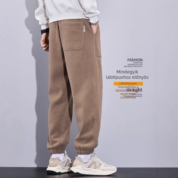 Férfi Corduroy sportos mindennapi nadrág, 65% pamut keverék, vastag téli modell, középmagas derék, övvel (2024)