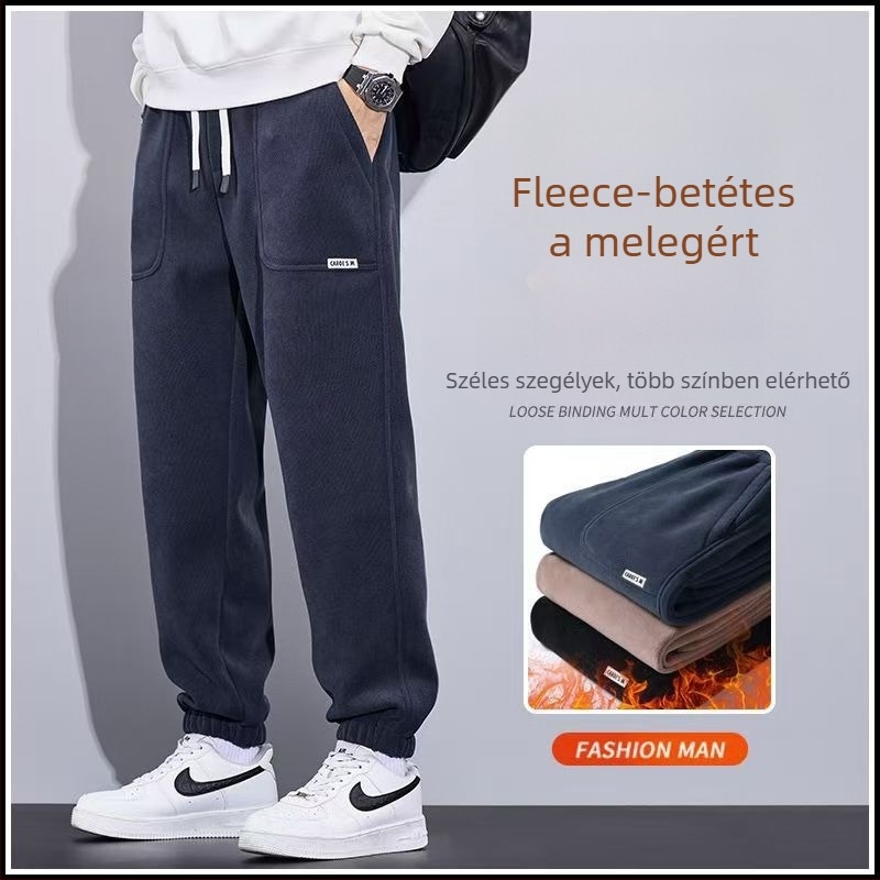 Férfi Corduroy sportos mindennapi nadrág, 65% pamut keverék, vastag téli modell, középmagas derék, övvel (2024)