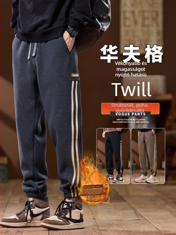 Férfi sportnadrág fleece-belelt poliészterből, laza szabás, középső derék, kötős zár, téli viselet