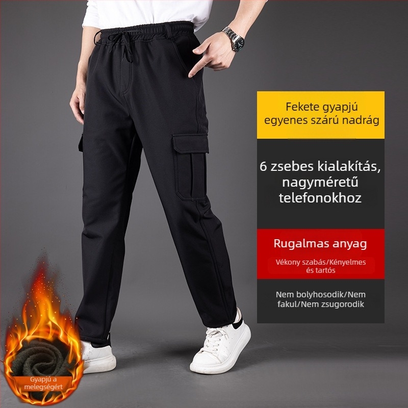 Téli pamutnadrág fleece-béléses, kamuflázás mintás, kopásálló, laza szabás, vízálló munkaruházat férfiak számára