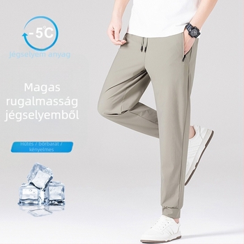 Férfi Ice Silk nadrág – egyenes szabású, magas derekú, tinédzser számára, hosszú, városi stílusú nadrág