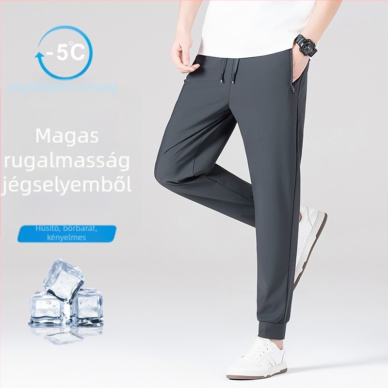 Férfi Ice Silk nadrág – egyenes szabású, magas derekú, tinédzser számára, hosszú, városi stílusú nadrág