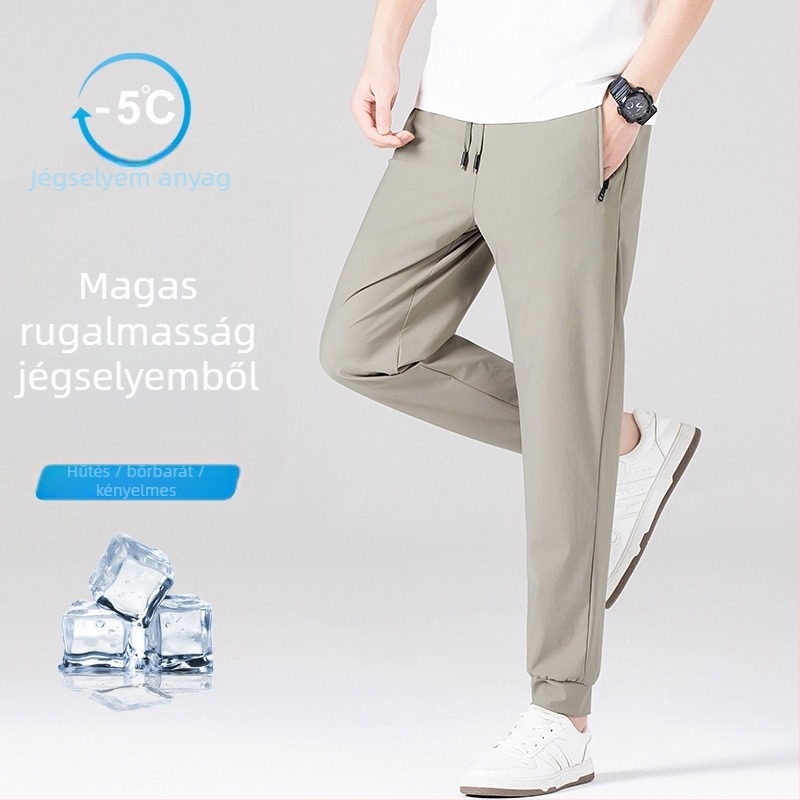 Férfi Ice Silk nadrág – egyenes szabású, magas derekú, tinédzser számára, hosszú, városi stílusú nadrág