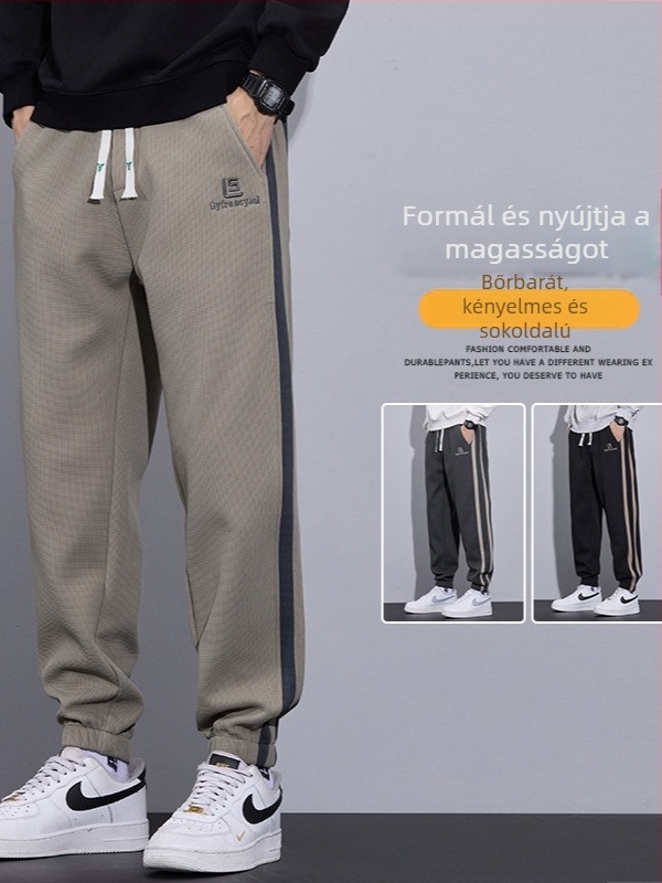 Férfi téli casual nadrág, lazán szabott, fleece-béléssel, megkötős zárás, középmagas derekú, poliészter‑keverék anyag