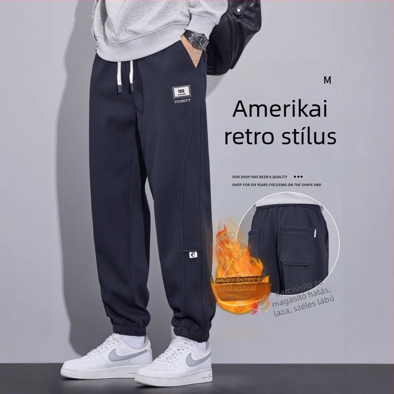 Férfi fleece-béléses cargo jogger nadrág, lazán szabott, tél 2025