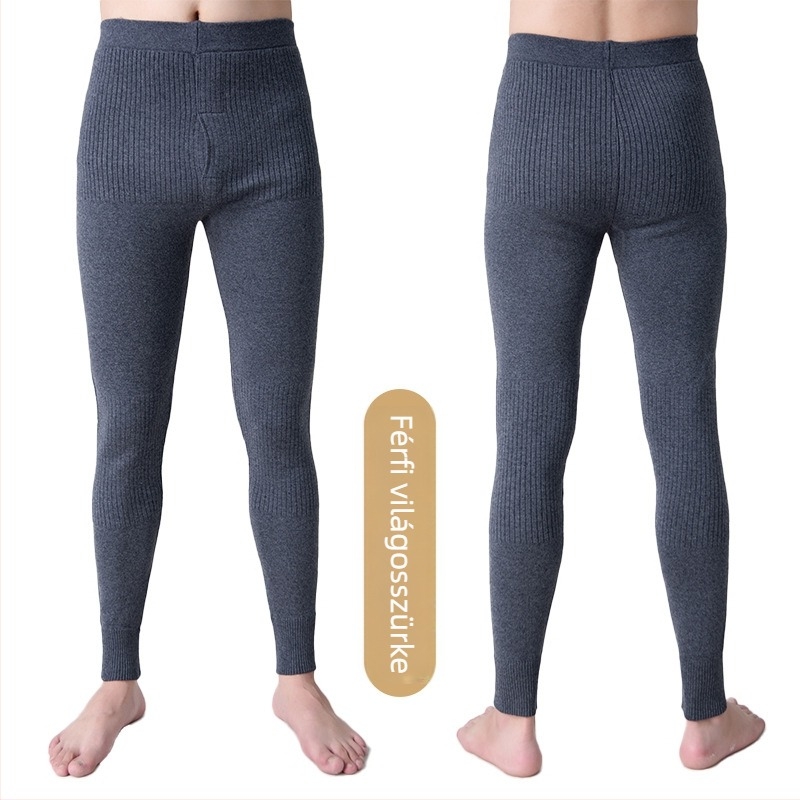 Uniszex gyapjú nadrág, magas derekú, slim-fit, kötött csíkos, dupla réteg, meleg