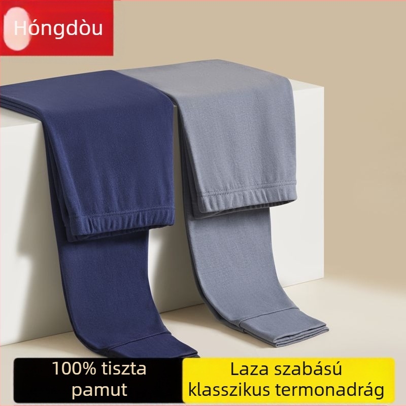 Férfi 100% pamut melegítő nadrág, laza szabás, alapréteg, kötött, őszi meleg