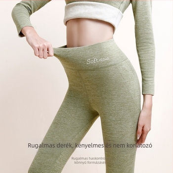 Női őszi-téli gyapjú-selyem termoszabott leggings, magas derék, fleece belső réteg, vastag és rugalmas