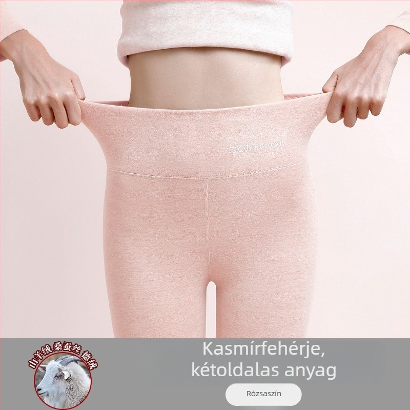 Női őszi-téli gyapjú-selyem termoszabott leggings, magas derék, fleece belső réteg, vastag és rugalmas
