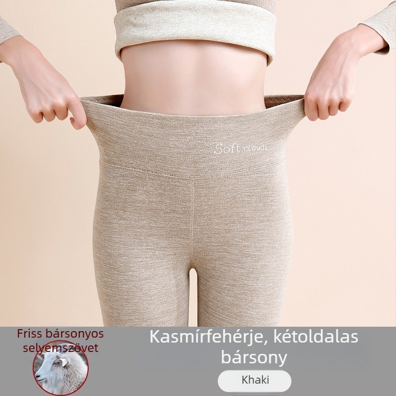 Női őszi-téli gyapjú-selyem termoszabott leggings, magas derék, fleece belső réteg, vastag és rugalmas