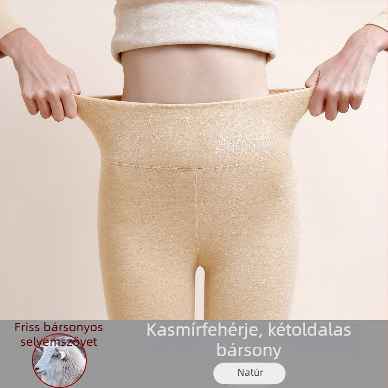 Női őszi-téli gyapjú-selyem termoszabott leggings, magas derék, fleece belső réteg, vastag és rugalmas
